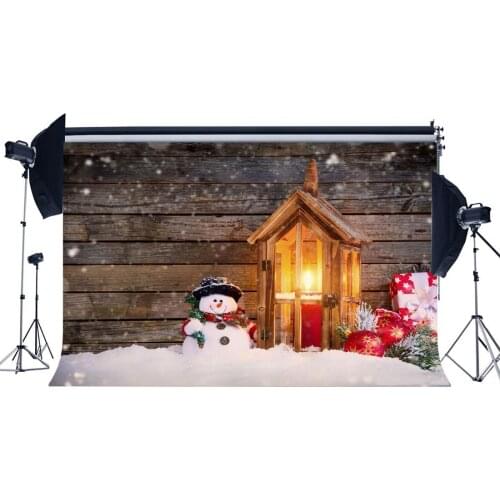 Photography Backdrop Christmas Gifts Balls Snowman Lantern Heavy Snow Wood Winter Xmas Backdrops