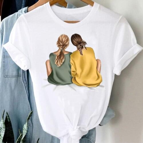 T-shirts Women Cartoon Leopard Friends Sister Fashion Casual 90s Cute Clothes Graphic T Tshirt Top Lady Print Female Tee T-Shirt