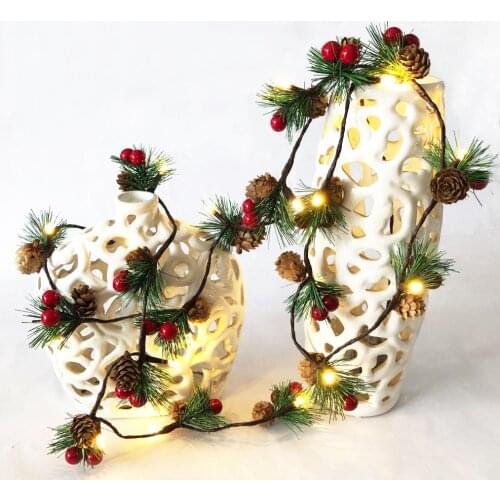 Battery Operated Pinecones Branch Garland String Lights Red Beads LED Fairy Lights 2M Christmas Tree Decoration Christmas Lights
