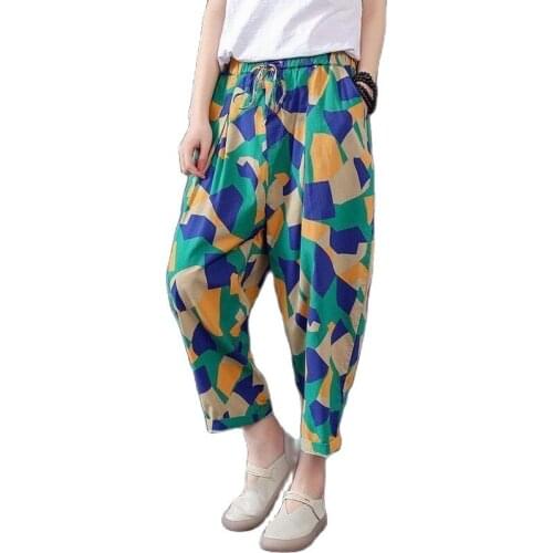 Cotton Good Quality Floral Clothes Pants Womens Casual Pants New Summer Flower Printed Casual Pants Female Trousers P3 185