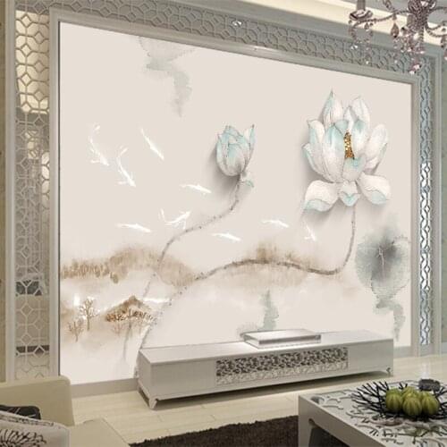 Customized Chinese wallpaper self-adhesive wall stickers bedroom warm wall stickers room bedside wall creative lotus