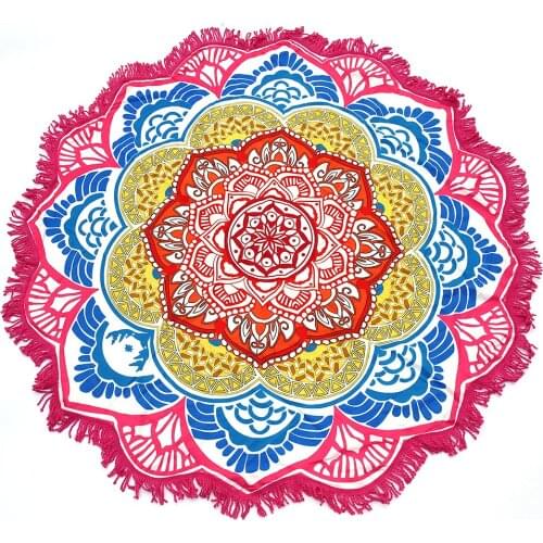 Yoga Mat Round Towel Tapestry Tassel Decor With Flowers Pattern Circular Tablecloth Picnic Mat
