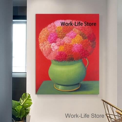 Famous Fat Art Safflower Canvas Paintings By Fernando Botero Red Flowers Posters and Prints Living Room Wall Art Picture Decor