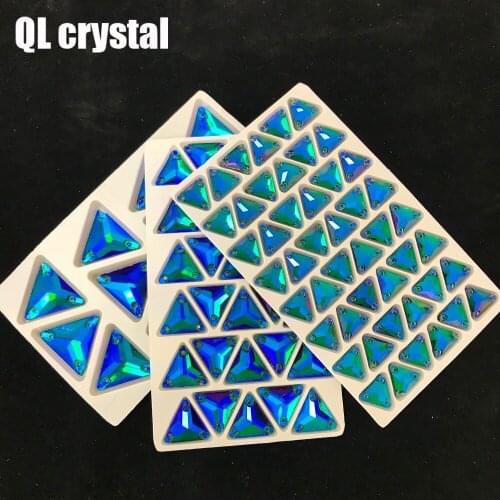 QL Crystal Color AB tri-angle Sew on Crystal for wedding dress clothes shose bags garment decoration