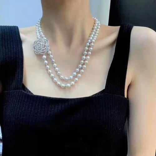 Hot sell 8-9mm 110cm white natural freshwater pearl necklace long sweater chain fashion jewelry