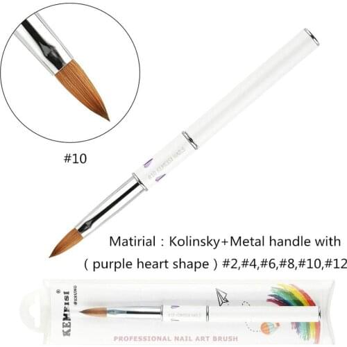 Purple Heart Metal Handle 3D Acrylic Nail Brush White Handle UV Gel Carving Pen Brush Liquid Powder DIY Nail Tools