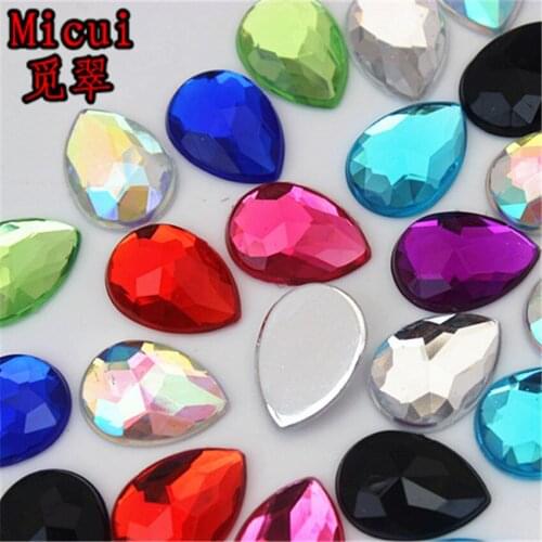 Micui 50pcs 13*18mm Drop Flatback Acrylic Rhinestones applique Faceted Crystal stone DIY Glue On Acrylic Beads No Hole SM662