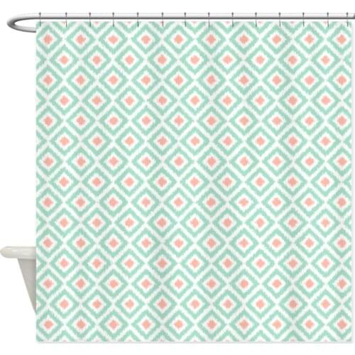 Mint Coral Diamonds Ikat 3D Print Shower Curtain Decorative Fabric 3D Print Shower Curtain