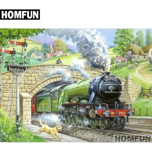 HOMFUN Full Square/Round Drill 5D DIY Diamond Painting "Town train" Embroidery Cross Stitch 5D Home Decor Gift A01535