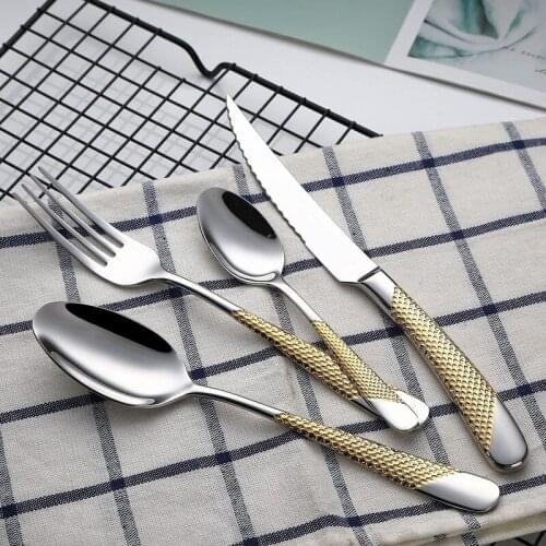 Set of Stainless Steel Cutlery Gold Tableware Set Mirror Knife Fork Coffee Spoon Dinnerware Set Dishwasher Safe Kitchen Cutlery
