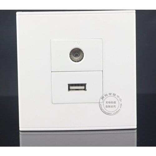 Wall Socket Plate 2 Ports USB & TV Jack Panel Faceplate Outlet Adapter 86*86mm Home Adapter