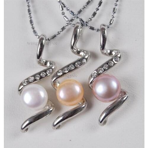 Nobility Womans jewelry 3Pcs 8-9mm white Pink Purple Akoya Cultured Pearl Pendant Necklace AAA Grade hook