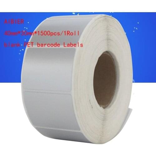 New AIBIER 40*30mm*1500pcs/1Roll Thermal transfer blank PET barcode Labels PET adhesive printed label sticker Free shipping