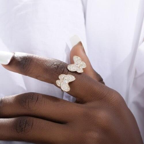 New Design Fashion Jewelry Opening High-Grade Copper Inlaid Zircon Double Butterfly Ring Luxury Shiny Ring For Women