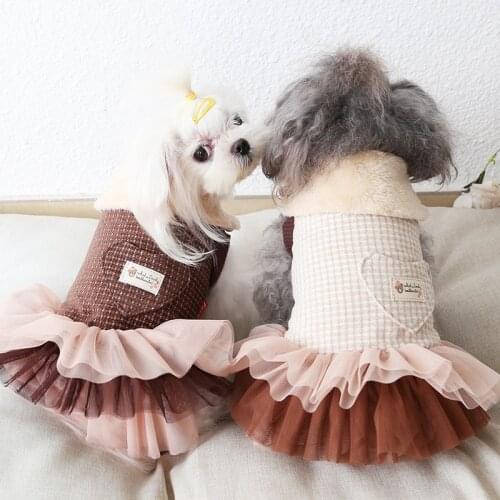 Dog Clothes Lace Love Grid Cat Dog Dress Coat Jacket PET Clothing For Dogs Pet Winter Warm Pet Products Puppy Teddy Chihuahua