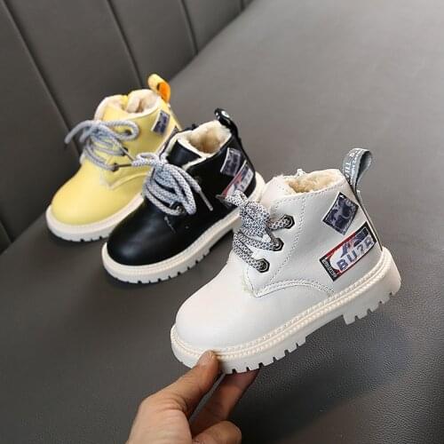 2021 Autumn Winter 1-6 Years Baby Boots with Plush Boys Girls Martin Shoes Fashion Brand Soft Leather Warm Kids Boots Size 21-30
