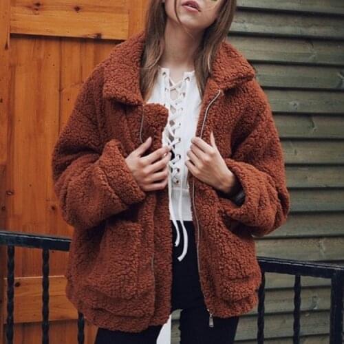 Womens Faux Fur Coat Winter Fluffy Jacket Warm Overcoat for Female Streetwear Elegant Europe Cardigan Tops Outwear