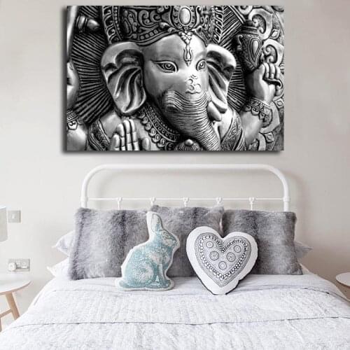 Ganesha Poster and Prints on Canvas Modern Wall Art Black and White Painting HD Picture for Living Room