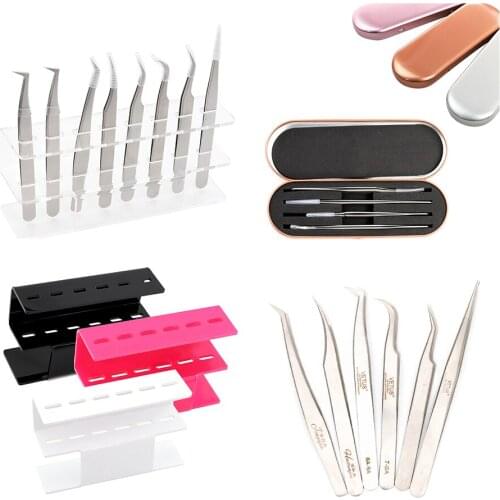 Professional Eyelash Tweezers Volume Eyelash Extension Tweezer Fan Lash Tweezer Organizer Case Tweezers Stand Shelf Makeup Tools