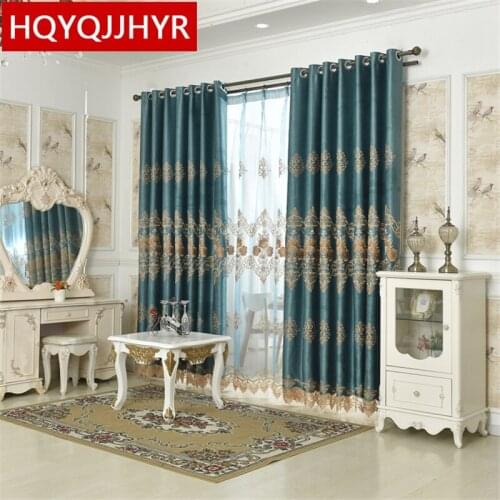 European luxury full shade classic embroidery curtains for Living Room Modern high-end custom green Curtain fabric for Bedroom