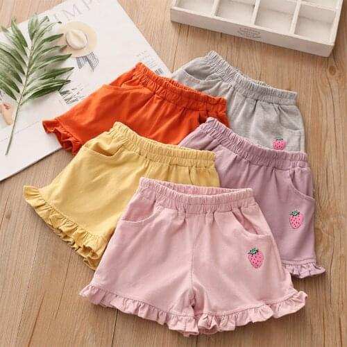 Baby Strawberry Shorts 2020 Summer New Childrens Clothing Kids Girls Elastic Waist Cute Short Pants Toddler Lotus Leaf Shorts