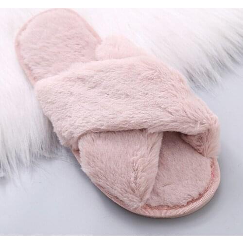 Women Slippers Winter Flat Shoes Big Size Home Slipper Female Indoor Shoes Woman Fur Warm Soft Slip On Open Toe Winter Slippers