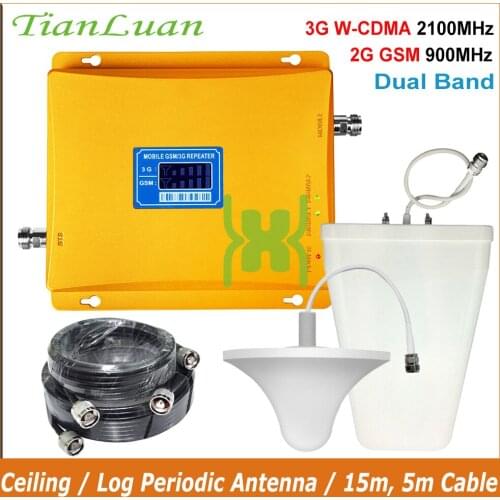 TianLuan Cellular Signal Repeater 3G 2100MHz 2G 900MHz Mobile Signal Booster W-CDMA UMTS GSM Cellphone Signal Amplifier Full Set