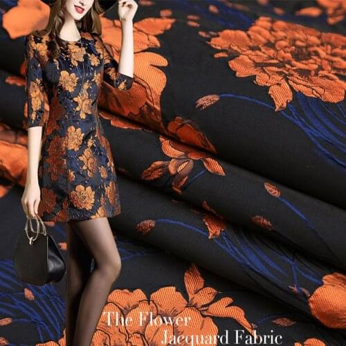 145cm width European and American high-end orange flower jacquard Brocade Fabric,3D yarn dyed fabric for women coat,dress