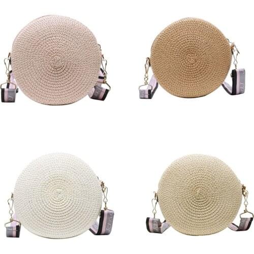 Women Lady Girl Small Straw Weave Round Shoulder Crossbody Bag Satchel Woven Shopping Tote Purse G5AE