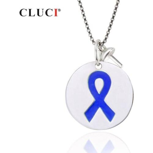 CLUCI 925 Sterling Silver Round Autism Awareness Pendant for Women Real Silver 925 Charms Pendant Jewelry SP296SB