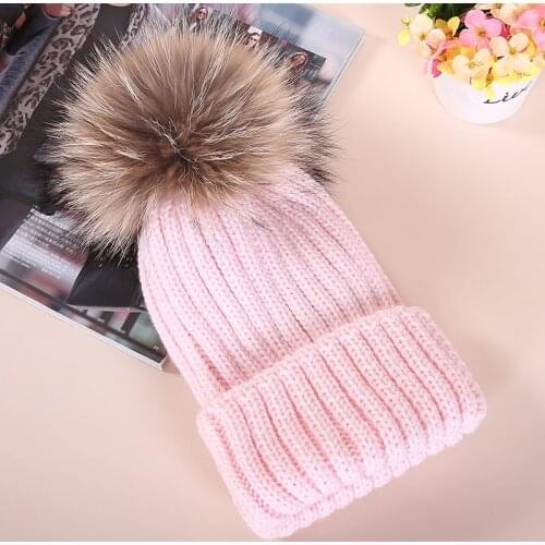 Winter hat female knitting wool raccoon fur ball cap in autumn and Winter girls hats for women bonnet femme pompom gorro
