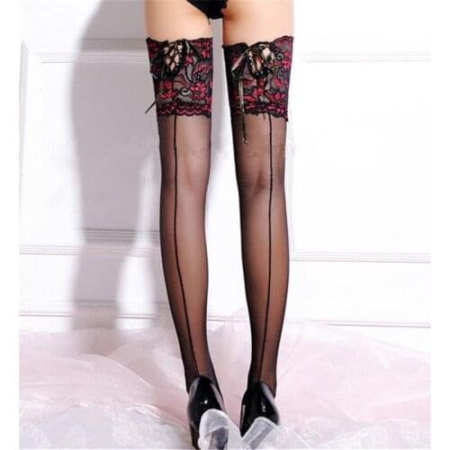 Women Knee-High Lace Stockings Back Seam Nylon Female Sexy Stockings Thigh High Long Stay Up Stockings Flower Sex Clothes