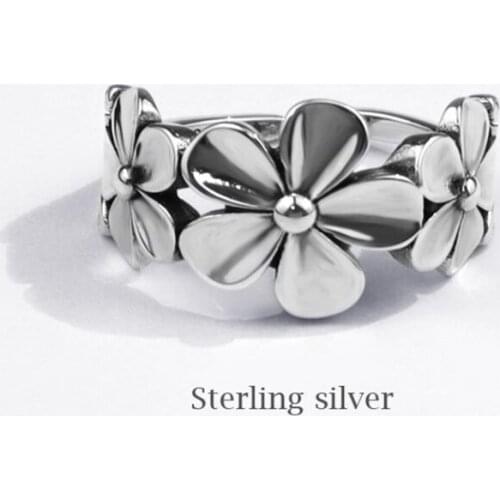 Season Gate 925 Sterling Silver Female Retro Personality Big Flowers Art Adjustable Size Open Ring SR092