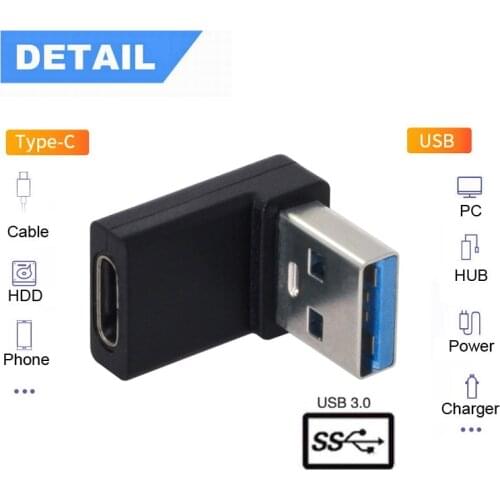 Zihan USB-C Type C Female 90 Degree Up Angled to USB 3.0 A Male Data Adapter for Laptop Desktop