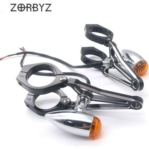 ZORBYZ Motorcycle Headlight Mount Bracket 41mm Black Fork Clamps With Turn Signal Lights For Harley Honda Suzuki
