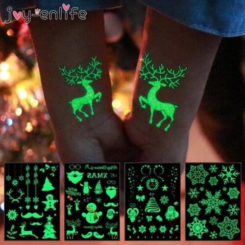 1pcs Christmas Cartoon Temporary Luminous Tattoo Sticker Waterproof Fake Body Art Tattoos Christmas Party New Year Decoration