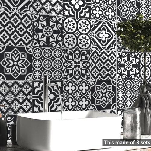 10 Pcs/set 15cm/20cm Black White Self -Adhesive Wall Stickers Anti Oil Waterproof Tiles Kitchen Bathroom Decoration Wall Art