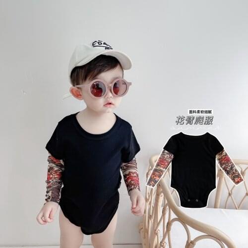 Baby boys big flower arm tattoo long sleeve one piece baby girls summer dress
