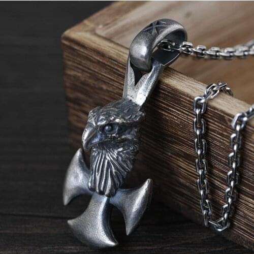 925 Sterling Silver High Detail Hawk Mens Biker Punk Handmade Pendant jewelry A5212