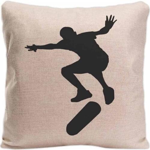 Black Silhouette Sports Throw Pillow cover Football Soccer Baseball Skateboard Decor Home Boys Bedroom Cotton Linen Pillow Case