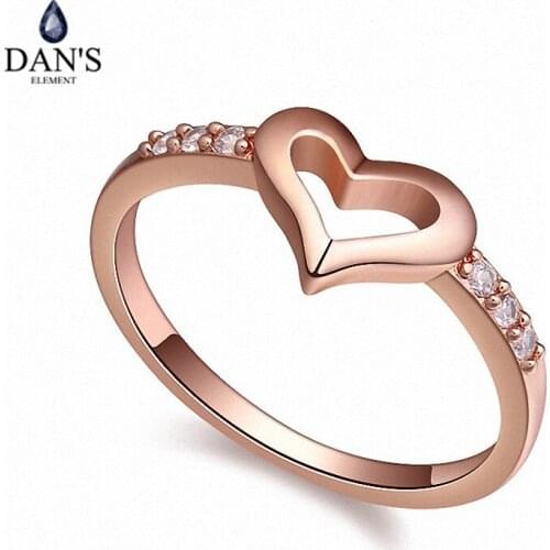 DANS Real Austrian Crystals Brand AAA Zirconia Micro Inlays Fashion Ring for women New Heart 108626Rose