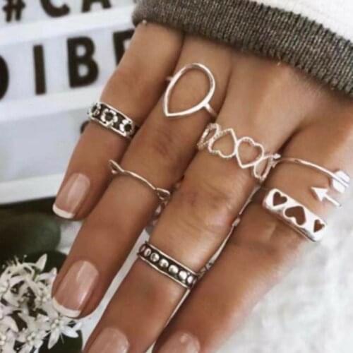 Docona 9 Pcs/set Wedding Rings for Women Fashion Arrow Wave Heart Geometric Bohemian Charm Jewelry Accessories Lover Gift 9079