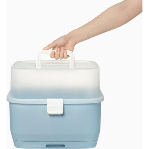 Elegant baby bottle storage box with cover dustproof multi-functional drying rack newborn tableware holder blue