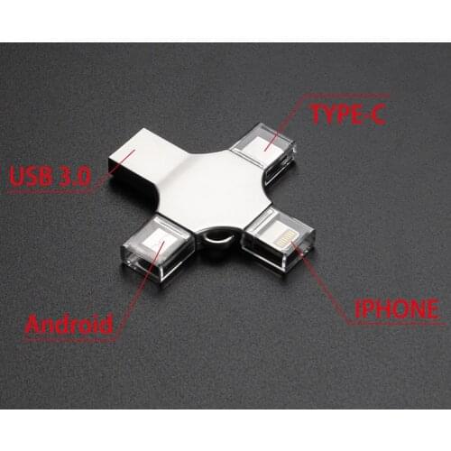 2021 Pen Drive Type-c OTG USB Flash Drive 3.0 128GB 256GB For Iphone ipad Android 16GB 32GB 64GB Pendrive 4 in 1 Memory stick