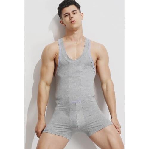 Cotton Sexy Home Men Joint-Body Tank-Tops Solid Bodysuit Men Flexible Tight Home Wearing Clothes Breathable Man Sleepwearing