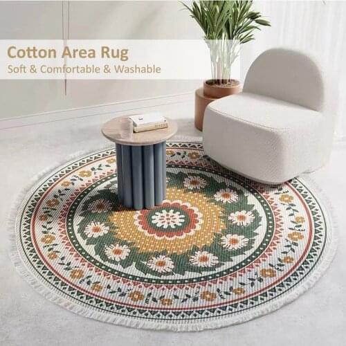 Cotton Carpet Living Room Bohemian Mandala Flower Soft Area Rug Nordic Coffee Table Chair Round Mat For Bedroom 90 120 150cm