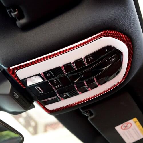 Red Genuine Carbon Fiber For Porsche MACAN 2014-2021 Car Top Reading Light Frame Cover Trim Styling Sticker