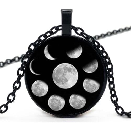 Moon Necklace Pendant Moon Dark Moon Phase Nebula Bobble Glass Men and Women Necklace Jewelry