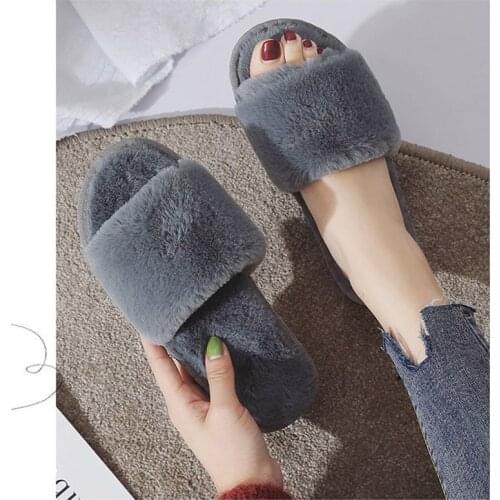Fur Slippers Women 2020 Womens Winter Shoes Big Size Home Slippers Plush Womens Indoor Warm Fluffy Cotton Shoes