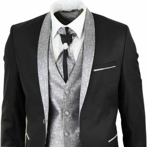 Fashion Black Men Suits Three Pieces Shawl Lapel Designer Wedding Tuxedos Mens Jacket Vest Pants